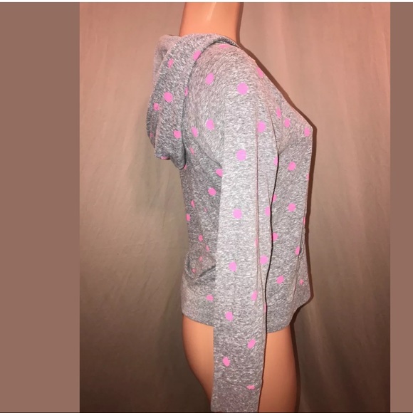 Juniors So Brand Large Gray Pink Polka Dot Hoodie - Picture 2 of 4
